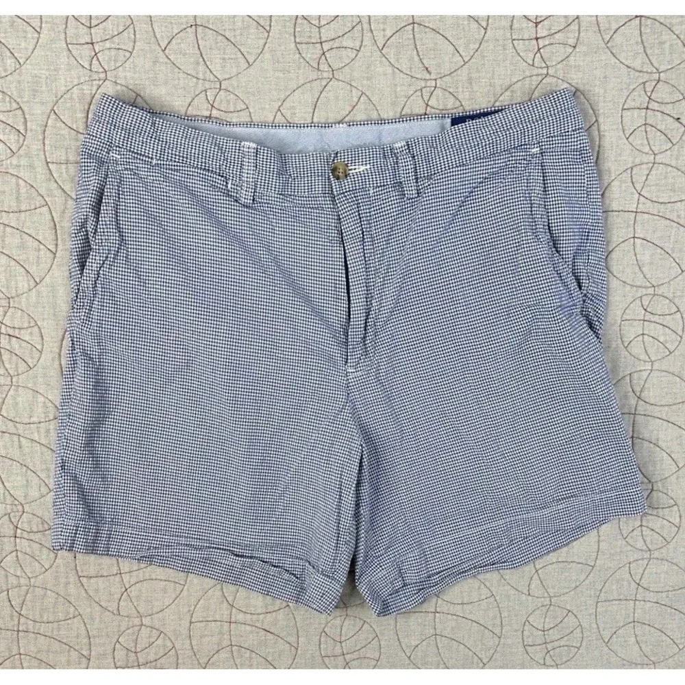 Polo‎ Ralph Lauren Seersucker Blue White Gingham Stretch Classic Shorts Men's 33